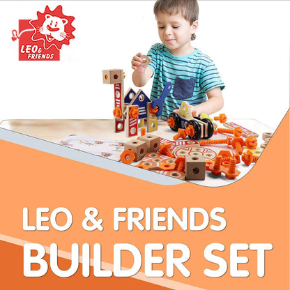 LEO & FRIENDS: Wooden Builder Construction Set - 72-Piece Colorful Set