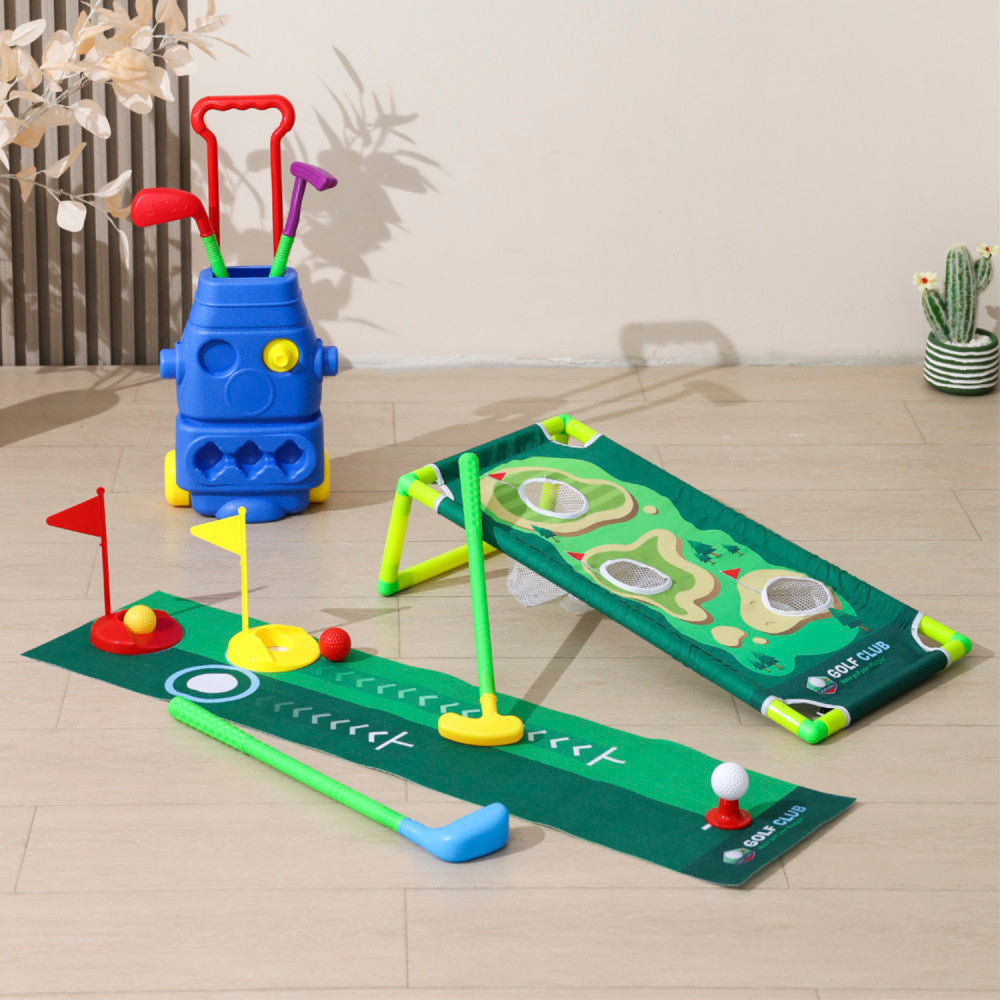 Trimate Toddler Golf Set with 2-in-1 Cornhole Board, Golf Club for Indoor and Outdoor Sports