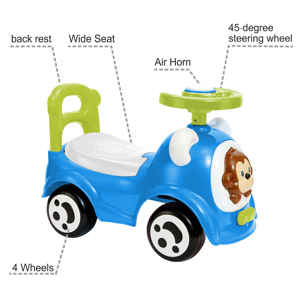 Timate: Push & Ride Racer - Blue & Monkey - Foot-To-Floor Car Ride-On