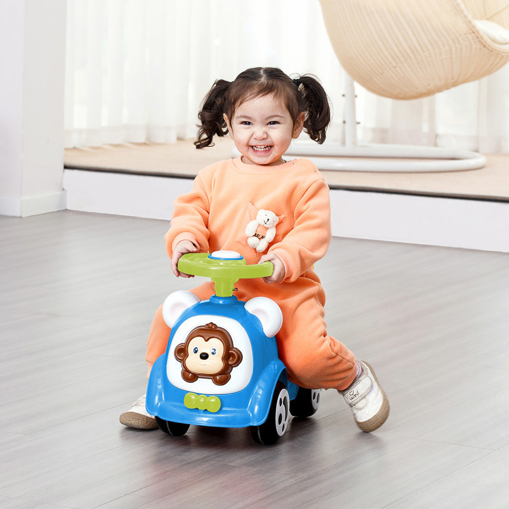 Timate: Push & Ride Racer - Blue & Monkey - Foot-To-Floor Car Ride-On