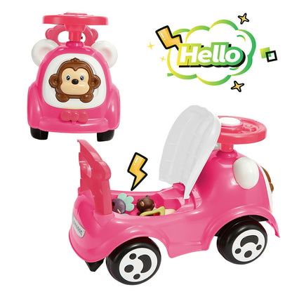 Timate: Push & Ride Racer - Pink & Monkey - Foot-To-Floor Car Ride-On