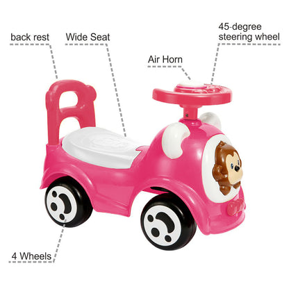 Timate: Push & Ride Racer - Pink & Monkey - Foot-To-Floor Car Ride-On