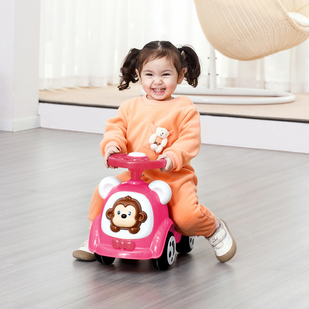 Timate: Push & Ride Racer - Pink & Monkey - Foot-To-Floor Car Ride-On
