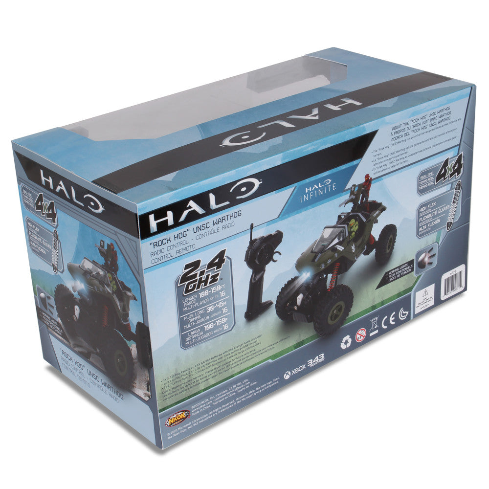 NKOK HALO Infinite RC: UNSC Warthog "Rock Hog" - Rock Climber, Master Chief & Spartan, 2.4 GHz Radio Control Vehicle