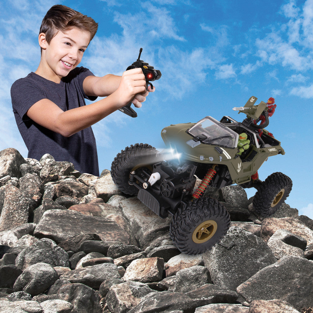 NKOK HALO Infinite RC: UNSC Warthog "Rock Hog" - Rock Climber, Master Chief & Spartan, 2.4 GHz Radio Control Vehicle