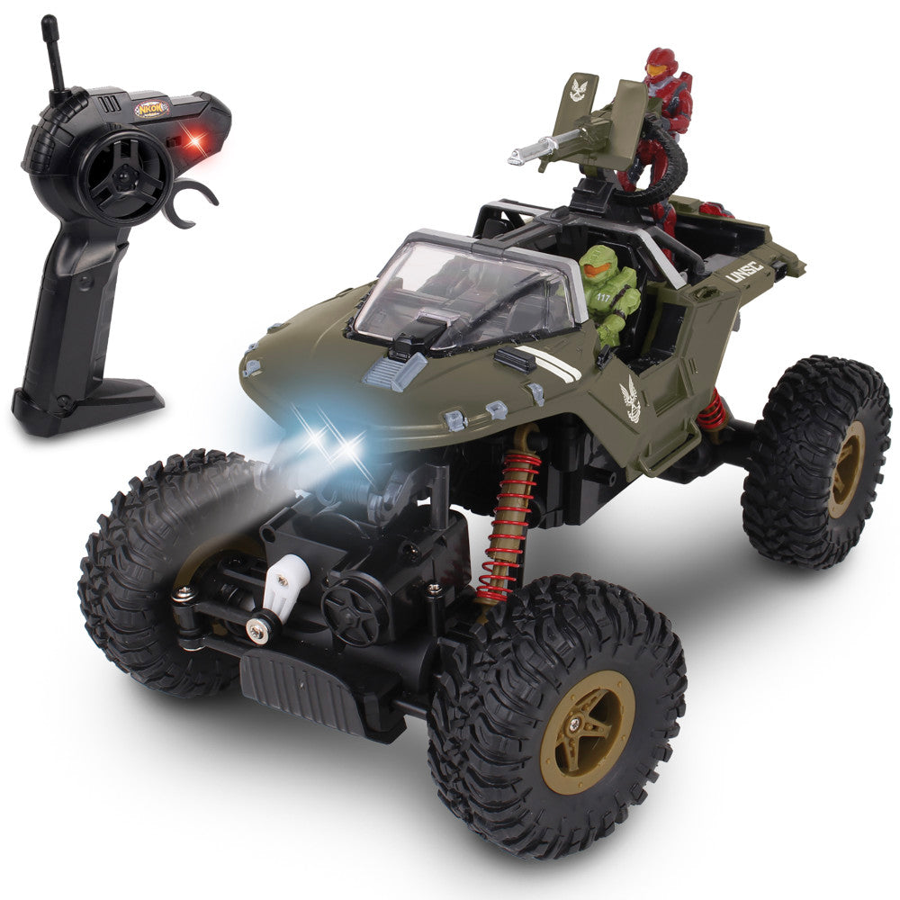 NKOK HALO Infinite RC: UNSC Warthog "Rock Hog" - Rock Climber, Master Chief & Spartan, 2.4 GHz Radio Control Vehicle
