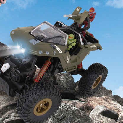 NKOK HALO Infinite RC: UNSC Warthog "Rock Hog" - Rock Climber, Master Chief & Spartan, 2.4 GHz Radio Control Vehicle