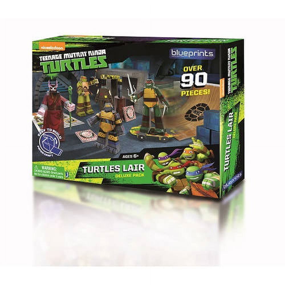 Teenage Mutant Ninja Turtles Blueprints Turtles Lair Deluxe Pack building set with over 90 pieces, featuring minifigures and construction elements on package di