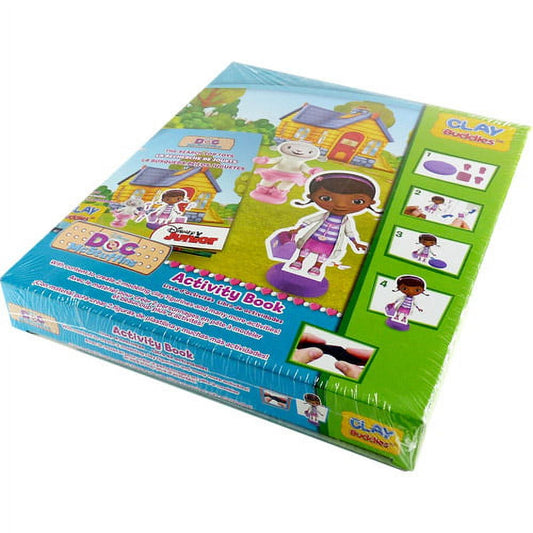 Doc McStuffins Clay Buddies Starter Modeling Set packaging showing clay sculpting kit with character figure, activity book, and colorful craft supplies on blue