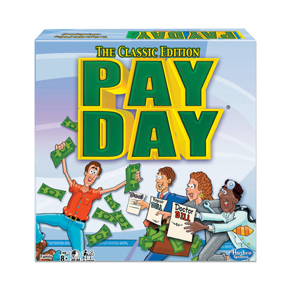 The Classic Edition Pay Day board game box featuring cartoon characters holding money and deal cards
