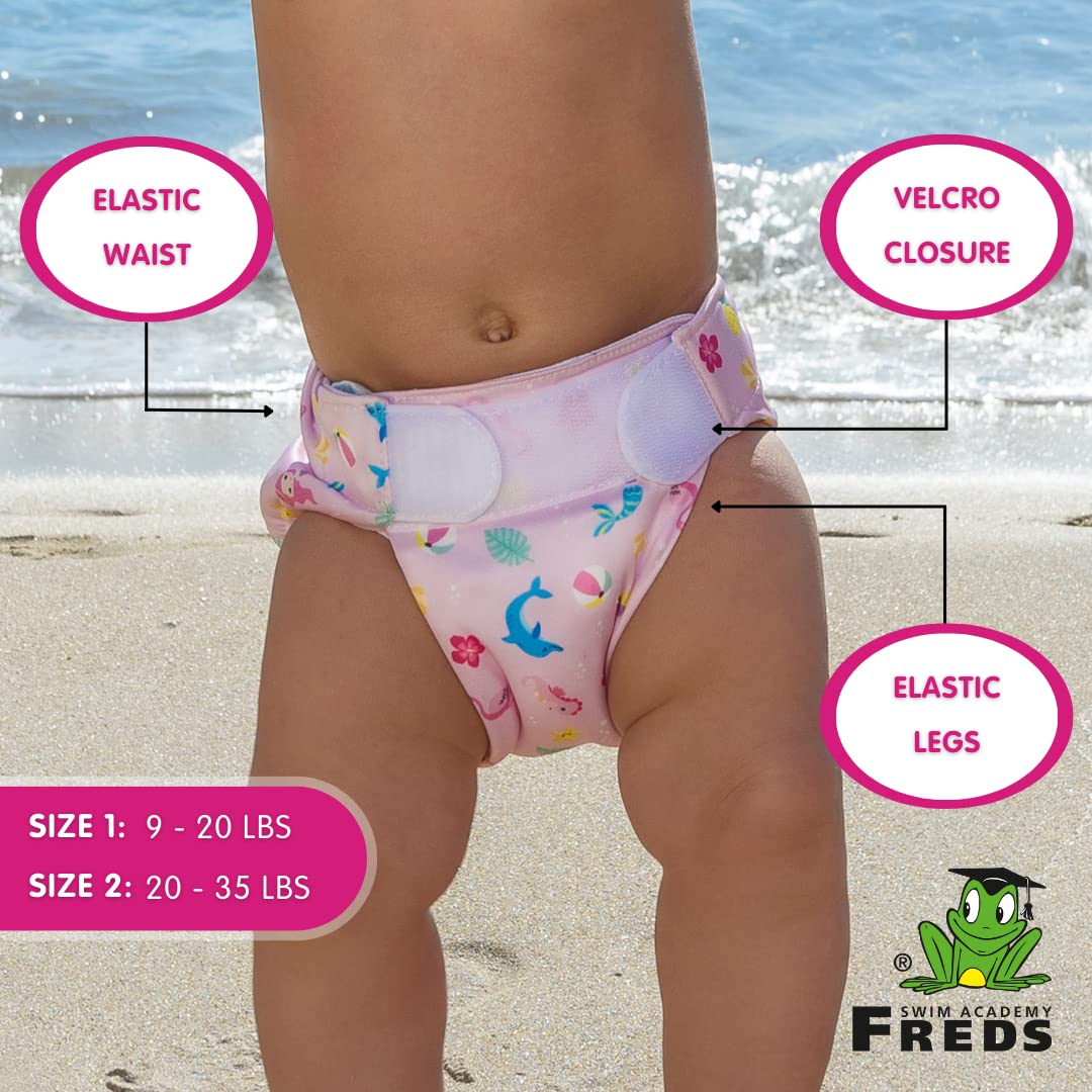 FREDS SWIM ACADEMY Pink Swim Nappy - Eco-Friendly Reusable Pool Diaper for Toddlers, Size 2