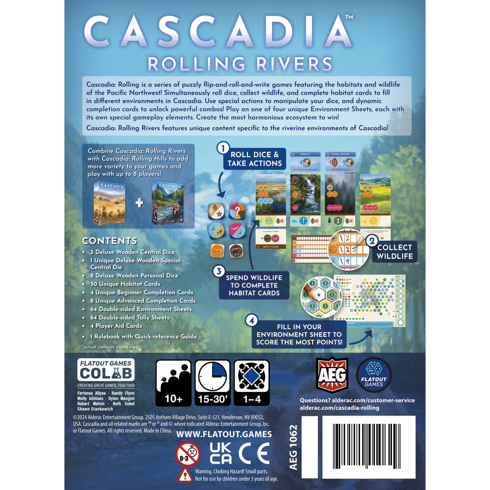 AEG: Cascadia: Rolling Rivers - Puzzly Flip-Roll-Write Board Game, Ages 10+, 1-4 Players