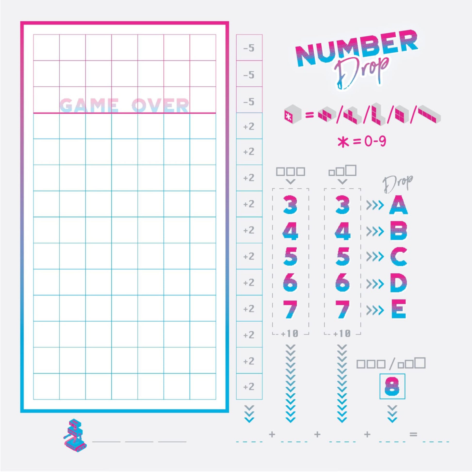 Number Drop Retro Edition Roll & Write Strategy Game
