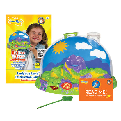Insect Lore Ladybug Land Growing Kit with dome habitat, instruction guide, feeding stick, and voucher for live ladybu...