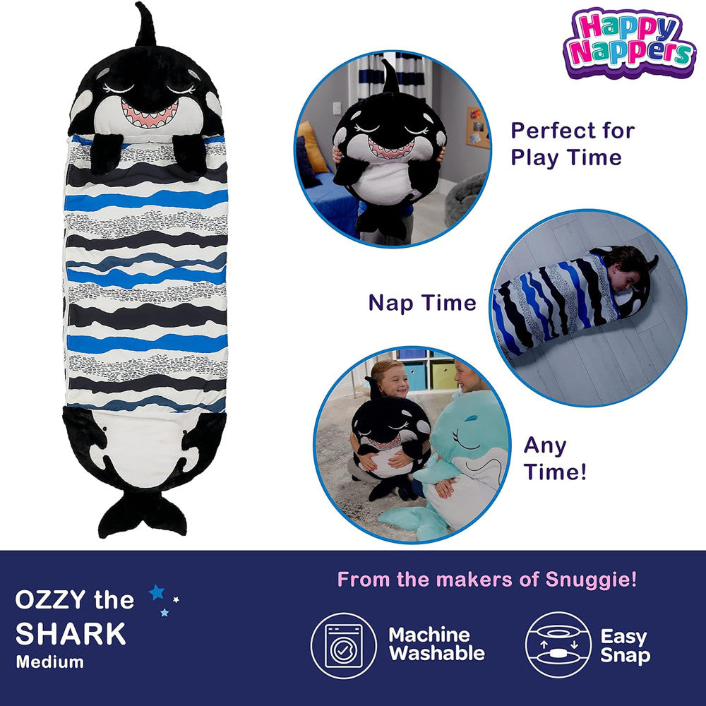 Happy Nappers: Pillow & Sleepy Sack: Medium -  Ozzy The Black Shark, Kids 3+