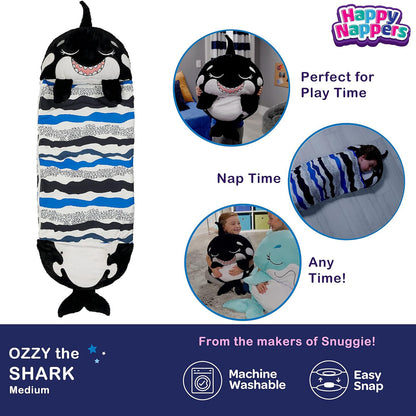 Happy Nappers: Pillow & Sleepy Sack: Medium -  Ozzy The Black Shark, Kids 3+