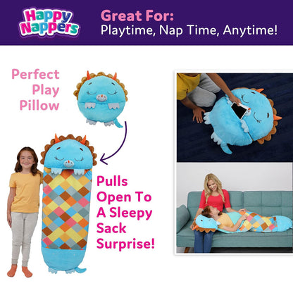 Happy Nappers: Pillow & Sleepy Sack: Large - Blue Triceratratops, Kids 7+