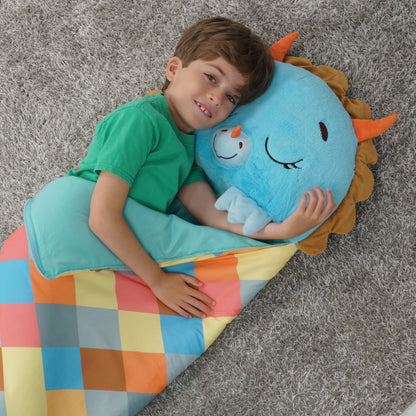 Happy Nappers: Pillow & Sleepy Sack: Large - Blue Triceratratops, Kids 7+
