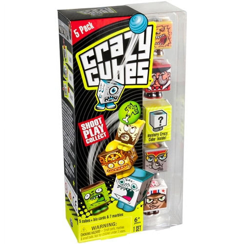 Crazy Cubes 5-Pack Circus Spectacular collectible launcher set with cube characters, marbles, and cards in clear packaging