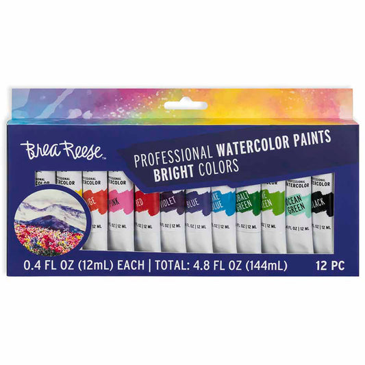 Brea Reese: Professional Watercolor Paint Set - Bright Colors - 12 Tubes
