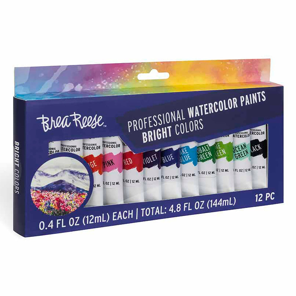Brea Reese: Professional Watercolor Paint Set - Bright Colors - 12 Tubes
