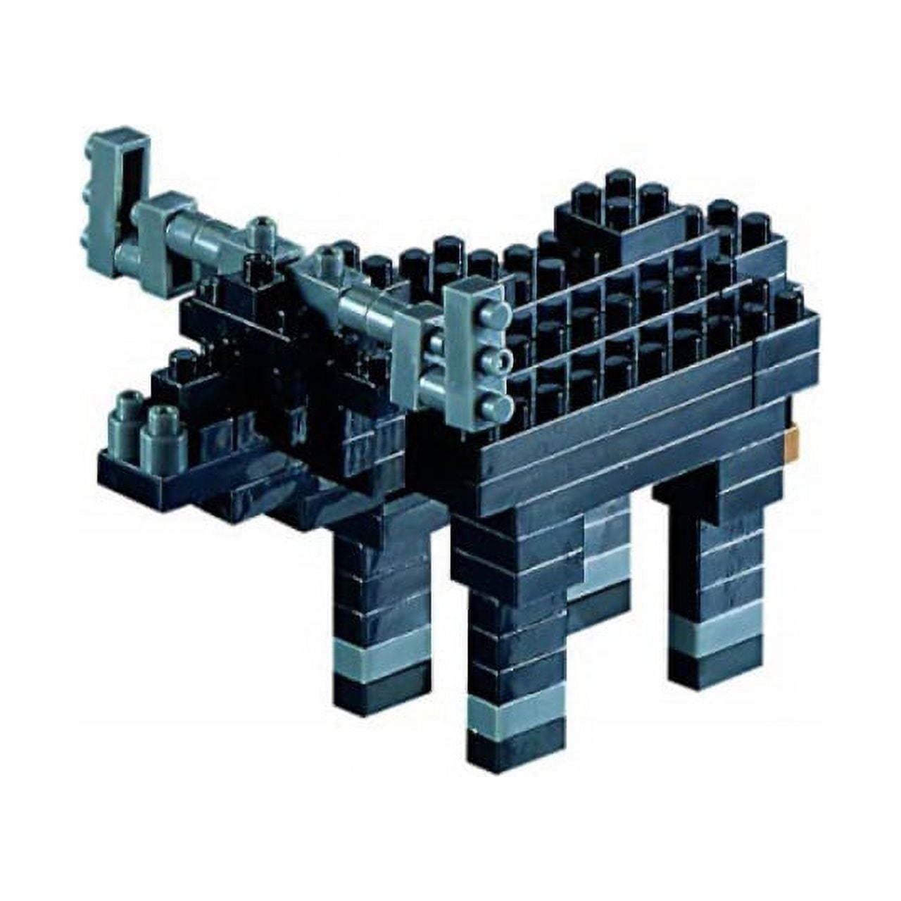 Brixies Buffalo micro-sized building block set assembled into a buffalo shape with black and teal interlocking blocks on a plain background