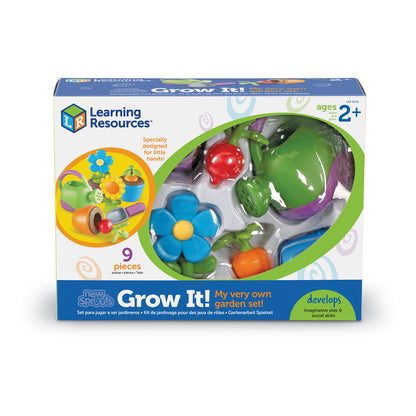 Learning Resources New Sprouts Grow It garden playset with 9 colorful pieces including flowers, watering can, and pots for ages 2+