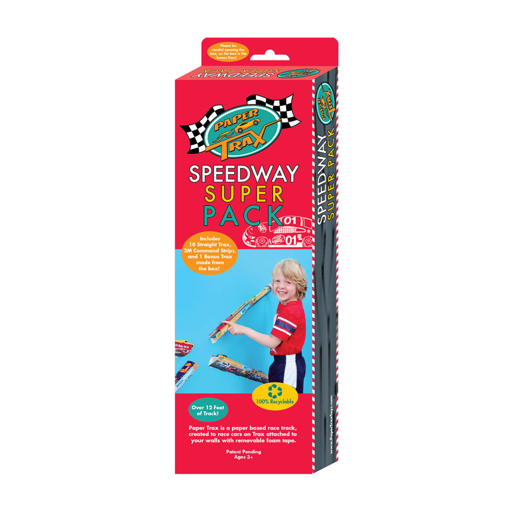Paper Trax Speedway Super Pack race track set with 12+ feet of track and cars