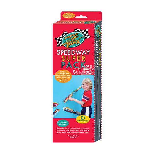 Paper Trax Speedway Super Pack race track set with 12+ feet of track and cars