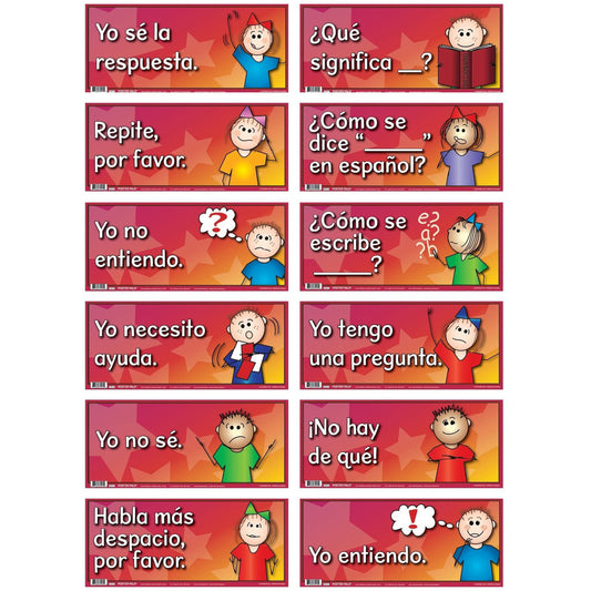 Yo sé la respuesta. ¿Qué significa __? Repite, por favor. ¿Cómo se dice "__" en español? Yo no entiendo. ¿Cómo se escribe __? Yo necesito ayuda. Yo tengo una pr