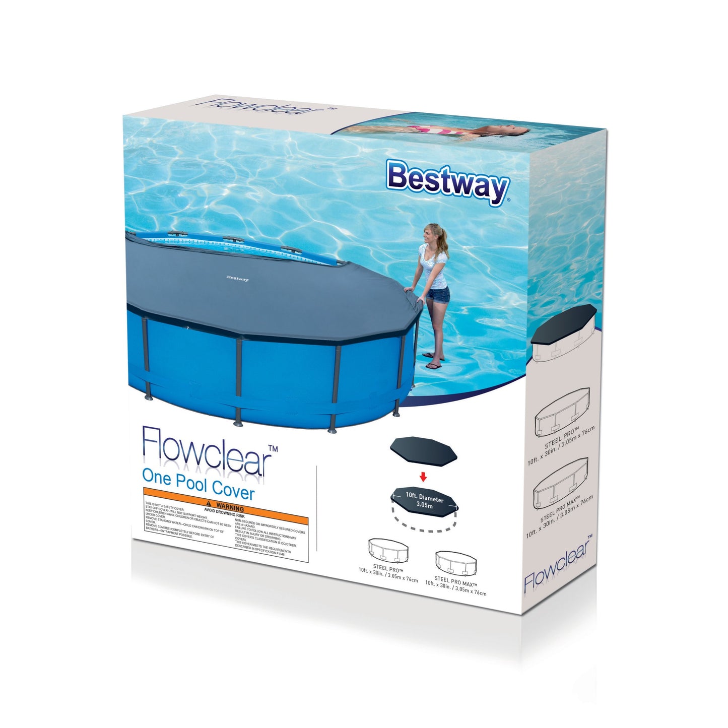 Bestway Flowclear 10' Round Pool Cover - Black and Blue