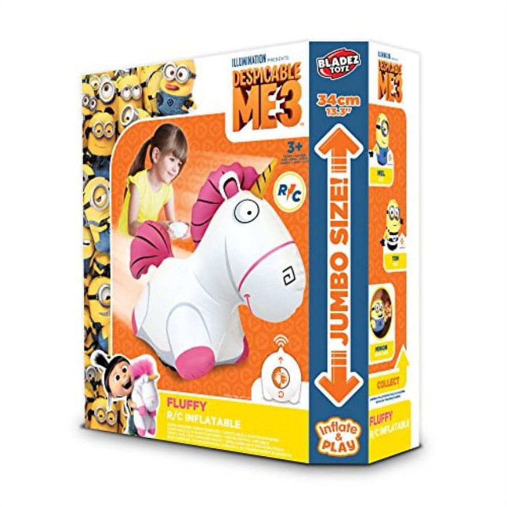 Despicable Me 3 Fluffy R/C inflatable toy, white and pink, modeled by a child, includes remote control, 34cm size