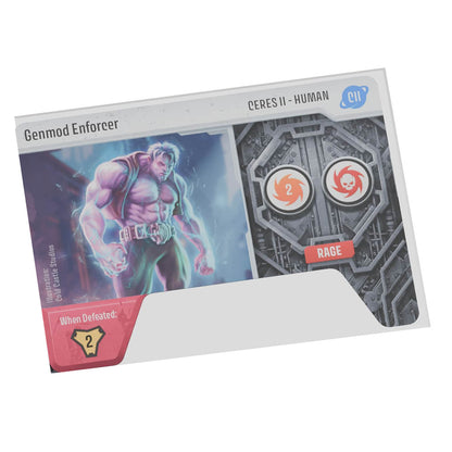 Genmod Enforcer card from Unstoppable game showing purple-hued character with rage ability tokens