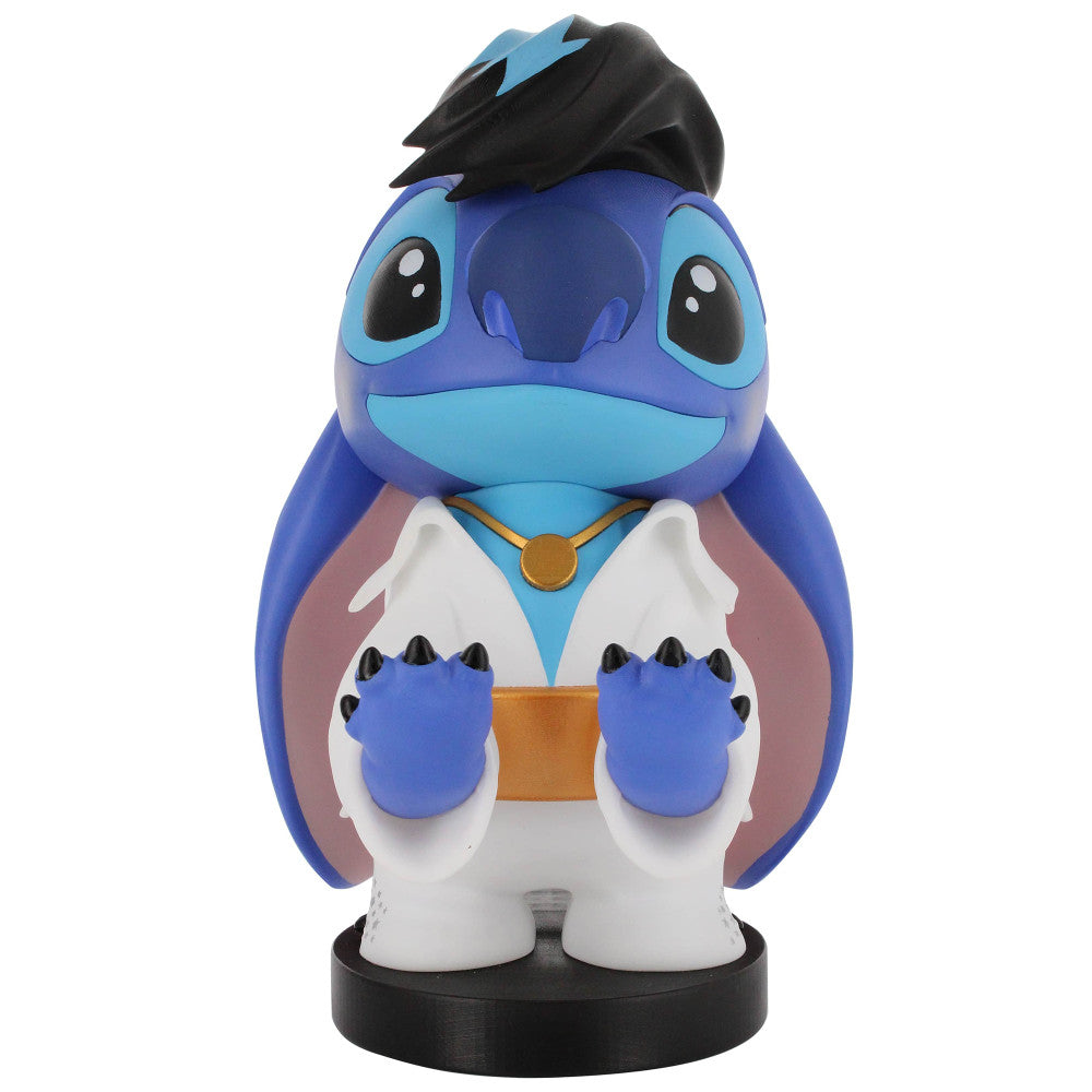 Blue alien character figure with black spiky hair, light blue face, white belly, purple claws, brown belt and necklace, on black base
