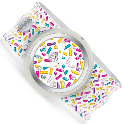 Watchitude Kids' Slap Watch Sprinkles with colorful silicone strap and rainbow sprinkle pattern