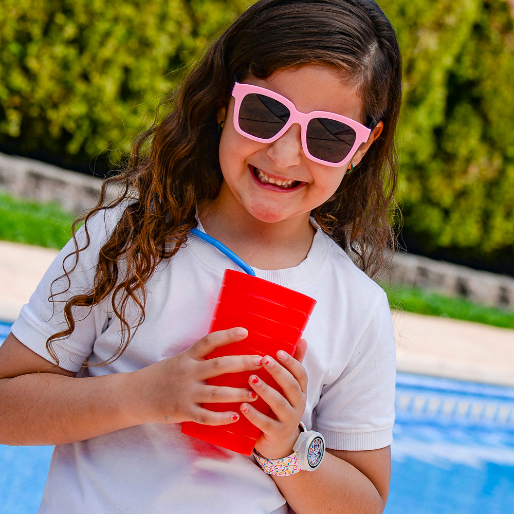 Watchitude Kids' Slap Watch Sprinkles with colorful silicone strap on child's wrist