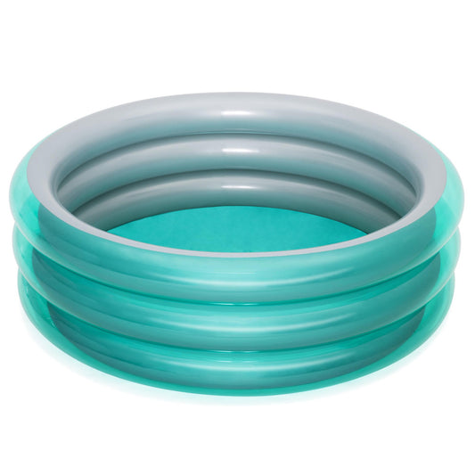 Turquoise inflatable pool with three stacked rings and gray inner rim, shown on plain white background
