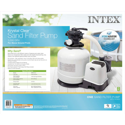 Intex Krystal Clear 3000 GPH Sand Filter Pump with white tank and black motor
