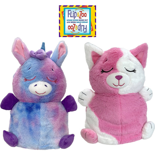 FlipaZoo: Upside Down Inside Out - Pink Cat to Rainbow Unicorn - 2-In-1 Animal Plush
