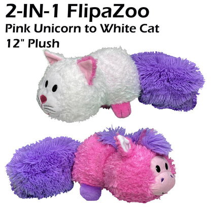 FlipaZoo Magic Tails Pink Unicorn to White Cat - 2-In-1 Animal Plush