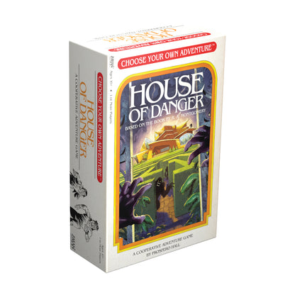 Choose Your Own Adventure House of Danger board game box showing illustrated mansion interior with purple tentacles and yellow-green details