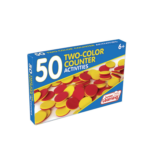 Junior Learning 50 Two-Color Counter Activities box with red and yellow counting counters displayed on blue packaging, labeled for ages 6+