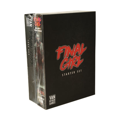 Final Girl Starter Set board game box with black cover and red title text, published by Van Ryder Games