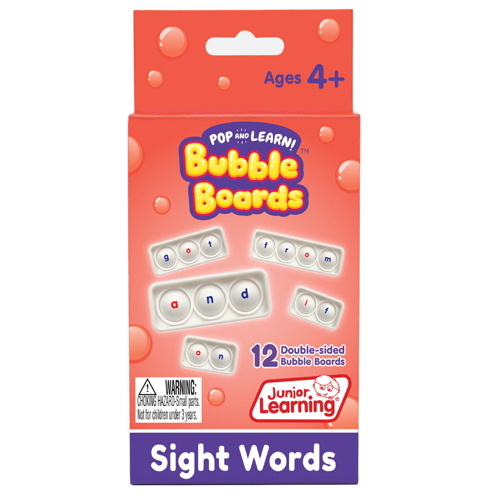 Pop and Learn Bubble Boards package with 12 double-sided bubble boards featuring letter combinations, ages 4+, by Junior Learning