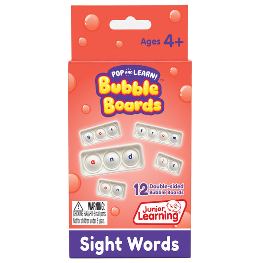 Pop and Learn Bubble Boards package with 12 double-sided bubble boards featuring letter combinations, ages 4+, by Junior Learning