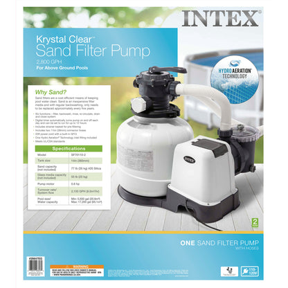 Intex Krystal Clear 2800 GPH Sand Filter Pump for above ground pools with white tank and black base