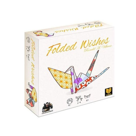 Folded Wishes Second Edition box showing colorful origami paper cranes with geometric patterns on white packaging
