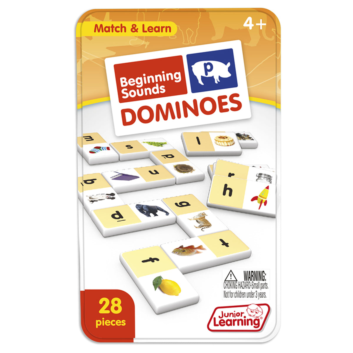 Beginning Sounds Dominoes 28-piece phonics matching game with letter and picture tiles for ages 4+