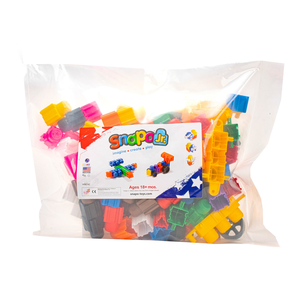 Snapo Jr. Mega Builders Kit 125-piece colorful building set in clear package