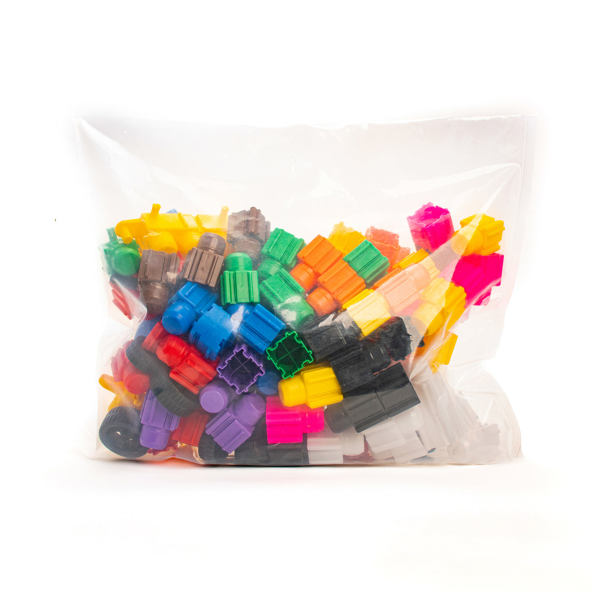 Snapo Jr. Mega Builders Kit 125-piece colorful building set with yellow, blue, green, pink, and black plastic constru...